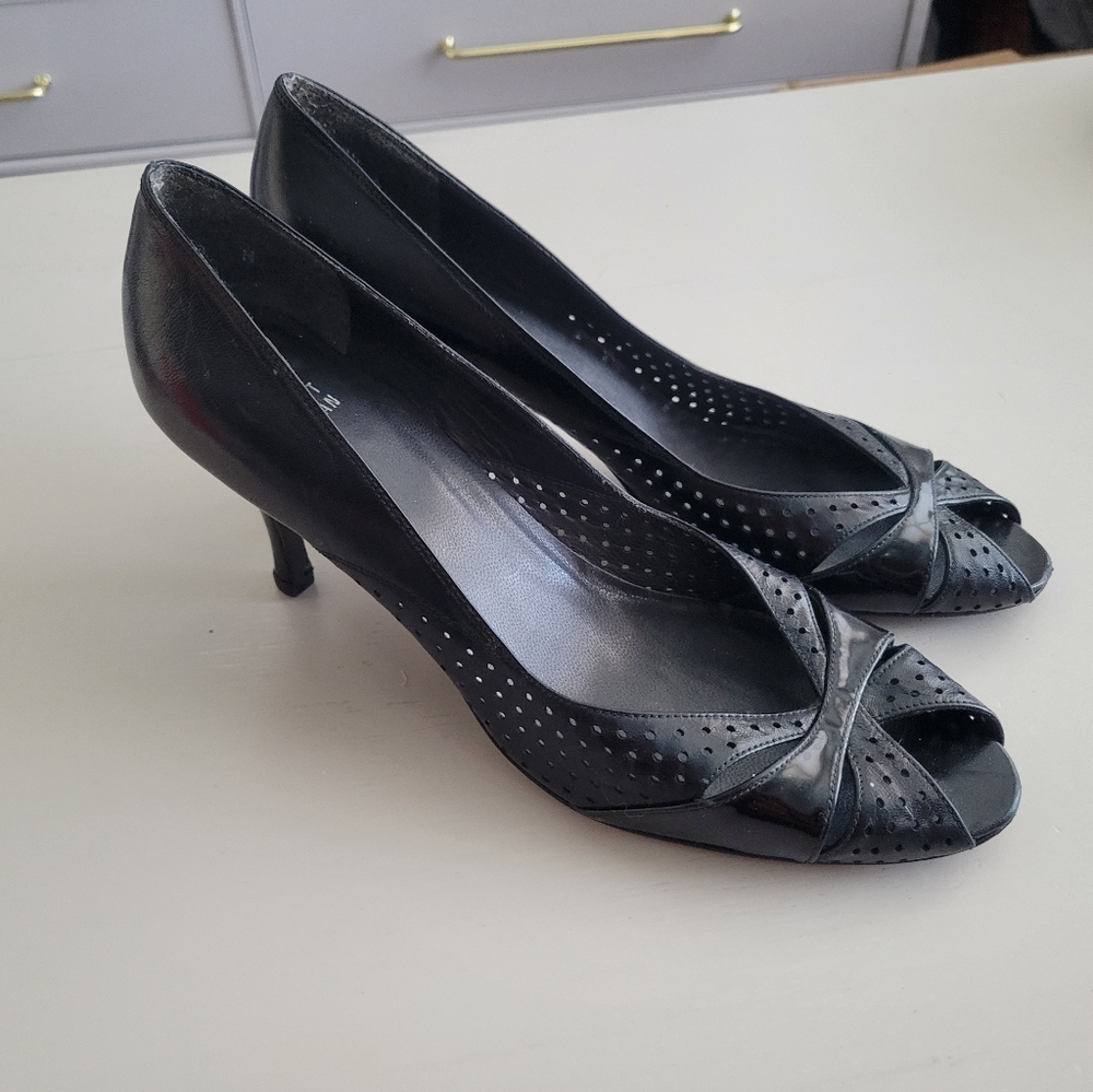 Stuart Weitzman Black Peep Toe Heels Women's Size 10